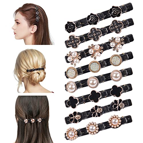 URAQT Kolibri Haarspange mit Kristallblume, Strass Haarspange Doppelschicht, Funkelnde Kristallstein-geflochtene Haarspangen, Entenschnabel-Clip, Haarschmuck für Damen Mädchen (B-8 Stück) von URAQT