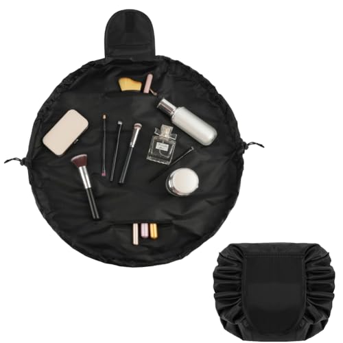 URAQT Kosmetiktasche mit Kordelzug, Lazy Kosmetikbeutel, Groß Kapazität Make Up Tasche, One-Step Organizer Makeup Tasche Schminkbeutel für Lazy Damen (Schwarz) von URAQT