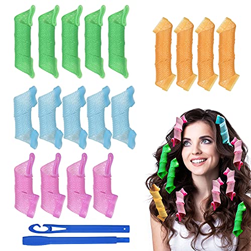 URAQT Lockenwickler Curler, 18pcs DIY Magic Haar Wellen Locken Wave Styling Kit für Lange Haare Mädchen den Heimgebrauch Waves Styler mit Styling-haken (25cm,15cm) von URAQT