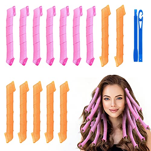 URAQT Lockenwickler Große Locken, 14pcs DIY Magic Haar Wellen Locken Wave Styling Kit für Lange Haare Mädchen den Heimgebrauch Waves Styler mit Styling-haken, 45cm von URAQT