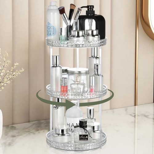 URAQT Make up Organizer, 3 Etagen 360° Drehbar Kosmetik Organizer, Multifunktionale Schmink Organizer mit Großer Kapazität, Kosmetik Organizers für Schminktisch, Badezimmer, Schlafzimmer (Transparent) von URAQT