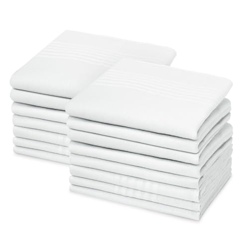 URAQT Taschentücher Herren, 15 Stück Weiß Baumwolle Stofftaschentücher Set, Traditionelle Stofftaschentuch Herren Stoff Taschentücher, Wiederverwendbar Cotton Herrentaschentücher - 38cm x 38cm von URAQT
