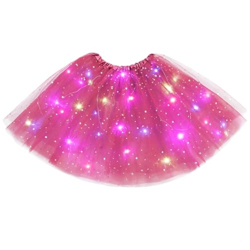 URAQT Tutu Rock LED,Tüllrock Damen LED Tütü Erwachsene, Damen Tütü Erwachsene für Fasching Karneval Motto Party Ballett Tanzen Fancy Dress Halloween Kostüm,40CM,Rosenrot von URAQT