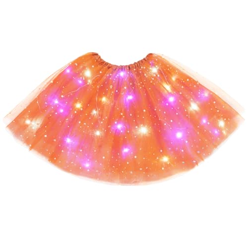URAQT Tutu Rock LED,Tüllrock Damen LED Tütü Erwachsene,Damen Minirock,Tütü Erwachsene für Fasching Karneval Motto Party Ballett Tanzen Fancy Dress Halloween Kostüm,40CM,Orange von URAQT