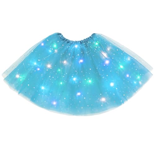 URAQT Tutu Rock LED,Tüllrock Damen LED Tütü Erwachsene,Minirock mit LED,DamenTütü Erwachsene für Fasching Karneval Motto Party Ballett Tanzen Fancy Dress Halloween Kostüm,40CM,Seeblau von URAQT