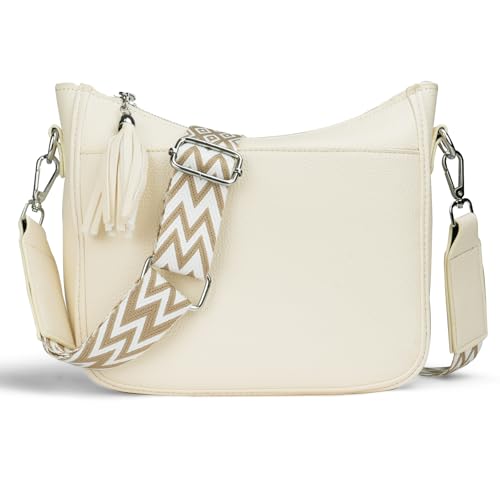 URAQT Umhängetasche Damen, Kleine Handtasche Damen, Damen Crossbody Bag zwei Riemen Verstellbar Abnehmbar Schultergurt, Geeignet für Reiseeinkaufspark, Weiß von URAQT
