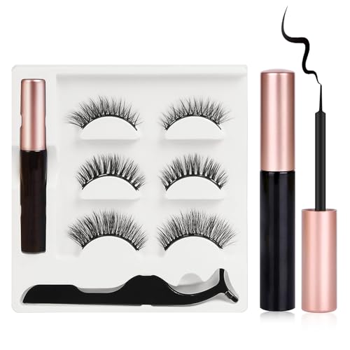 URAQT Magnetische Wimpern, 3 Paare 3D Falsche Wimpern Verlängerung mit Eyeliner und Wimpernclip, Wiederverwendbare Handgefertigte Künstliche Wimpern Natürliche Dicke für Makeup Cosplay von URAQT