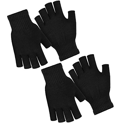 URATOT 2 Packungen Winter Strickhandschuhe Fingerlose Handschuhe Warm Magic Half Finger Handschuhe für Damen und Herren, schwarz, Medium von URATOT