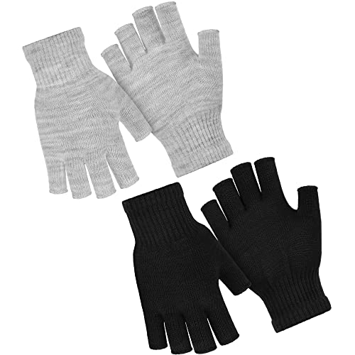 URATOT 2 Packungen Winter Strickhandschuhe Fingerlose Handschuhe Warm Magic Half Finger Handschuhe für Männer und Frauen, Schwarz / Hellgrau, Medium von URATOT