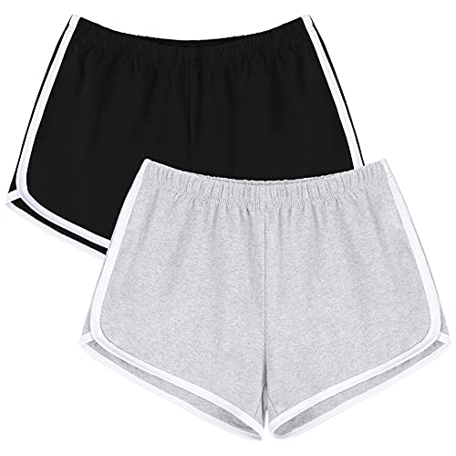 URATOT 2 Stück Baumwolle Sport Shorts Yoga Dance Kurze Hosen Sommer Athletic Shorts, Schwarz, Weiß-Grau, Klein von URATOT