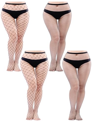 URATOT 4 Paar Netzstrumpfhose in Übergröße in Schwarz Sexy Strumpfhose Strümpfe Oberschenkelhoch Strümpfe - Schwarz - XL-4XL von URATOT