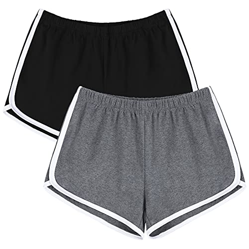 URATOT 5 Packungen weiche, bequeme Booty-Shorts für Damen, Baumwolle, Yoga, Sport, Workout, kurze Sport-Shorts, athletisch, Radfahren, Wandern, Sportshorts, Schwarz, Dunkelgrau, Klein von URATOT