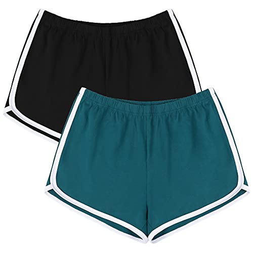 URATOT 5 Packungen weiche, bequeme Booty-Shorts für Damen, Baumwolle, Yoga, Sport, Workout, kurze Sport-Shorts, athletisch, Radfahren, Wandern, Sportshorts, Schwarz, Fast Green, Klein von URATOT