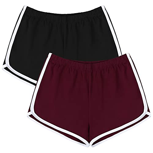 URATOT 5 Packungen weiche, bequeme Booty-Shorts für Damen, Baumwolle, Yoga, Sport, Workout, kurze Sport-Shorts, athletisch, Radfahren, Wandern, Sportshorts, Schwarz, Jujube Rot, Groß von URATOT