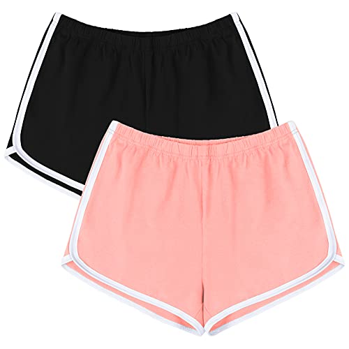 URATOT 5 Packungen weiche, bequeme Booty-Shorts für Damen, Baumwolle, Yoga, Sport, Workout, kurze Sport-Shorts, athletisch, Radfahren, Wandern, Sportshorts, Schwarz/Rosa, Groß von URATOT