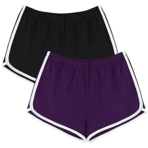 URATOT 5 Packungen weiche, bequeme Booty-Shorts für Damen, Baumwolle, Yoga, Sport, Workout, kurze Sport-Shorts, athletisch, Radfahren, Wandern, Sportshorts, Schwarz / Violett, Klein von URATOT