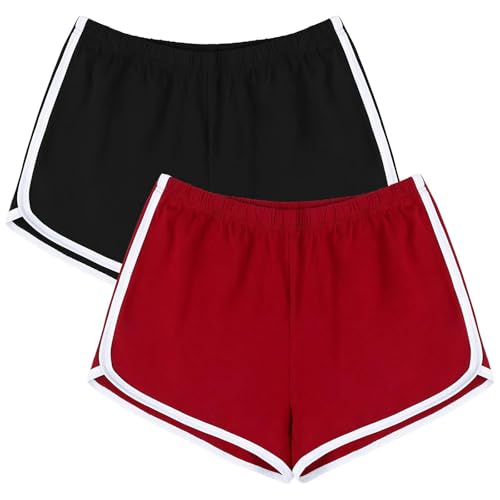 URATOT Damen-Shorts aus Baumwolle für Gym, Yoga, Sommer, Laufen, Sport und Tanz mit elastischem Bund, 2er-Pack, Klein von URATOT