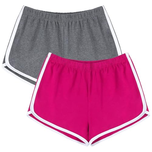 URATOT Damen-Shorts aus Baumwolle für Gym, Yoga, Sommer, Laufen, Sport und Tanz mit elastischem Bund, 2er-Pack, Mittel von URATOT