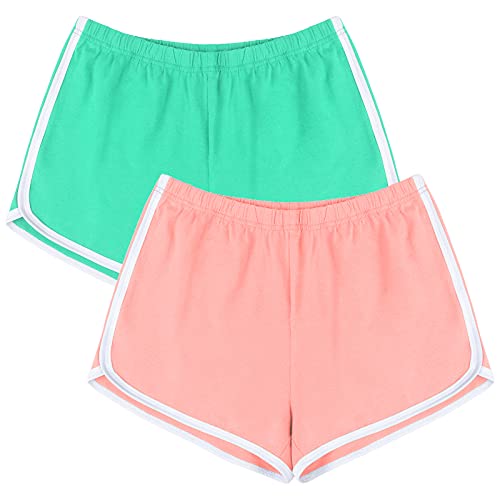 Uratot Sport-Shorts aus Baumwolle, für Yoga, Tanz, Sommer, Athletik, 2 Stück Gr. Medium, Rosa, Mint von URATOT