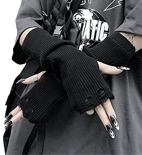 URAWESO Goth Armstulpen Emo Punk Y2k Schwarz Armstulpen Fingerlose Handschuhe Cosplay Kostüm, Black01, Einheitsgröße von URAWESO