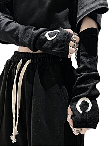 URAWESO Goth Armstulpen Emo Punk Y2k Schwarz Armstulpen Fingerlose Handschuhe Cosplay Kostüm, Mond, Einheitsgröße von URAWESO