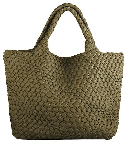 Gewebte Tasche für Frauen Große Tragetasche mit Clutch PU Leder Handgewebte Strandtasche Umhängetasche Handgemachte Casual Geldbörsen 2023, Oliv/Blatt für mich (Leaf It to Me), Einheitsgröße von URAWOW