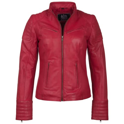 URBAN 5884 Damen Angelina Lederjacke, Jacke Aus Echtem Lammfell, Kurz Und Enganliegend, Glattes Weiches Leder, Rot, 4XL EU von URBAN 5884