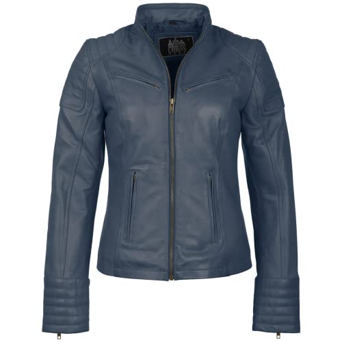 URBAN 5884 Damen Lederjacke, Jacke aus echtem Lammfell, Kurz und Enganliegend, Glattes und Weiches Leder, Blau, 2XL von URBAN 5884