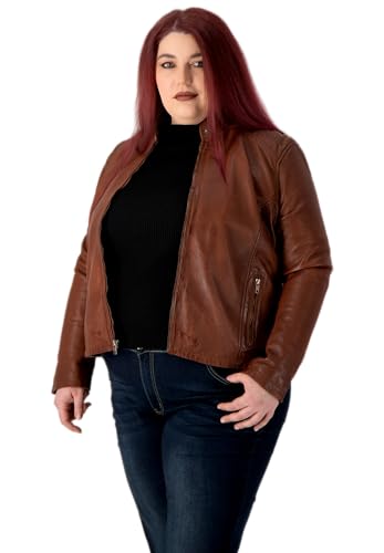 URBAN 5884 Damen Lederjacke RILEY, Echtes Lammfell Jacke für Plus Size Langlebig und weich im Griff, Cognac, 44 von URBAN 5884