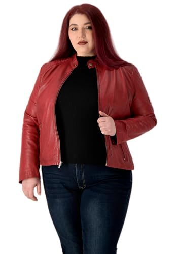 URBAN 5884 Damen Lederjacke RILEY, Echtes Lammfell Jacke für Plus Size Langlebig und weich im Griff, Rot, 42 von URBAN 5884