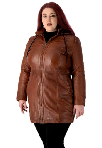 URBAN 5884 Damen Lederjacke für Übergrößen KATE, Mantel für die kurvige Figur aus echtem Lammfell, strapazierfähige Lederjacke, geeignet für die Zwischensaison, Cognac, 44 von URBAN 5884