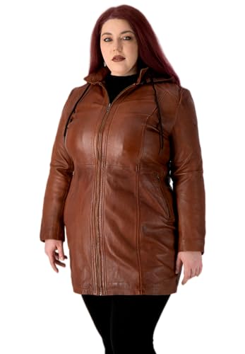 URBAN 5884 Damen Lederjacke für Übergrößen KATE, Mantel für die kurvige Figur aus echtem Lammfell, strapazierfähige Lederjacke, geeignet für die Zwischensaison, Cognac, 48 von URBAN 5884