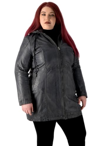 URBAN 5884 Damen Lederjacke für Übergrößen KATE, Mantel für die kurvige Figur aus echtem Lammfell, strapazierfähige Lederjacke, geeignet für die Zwischensaison, Grau, 46 von URBAN 5884