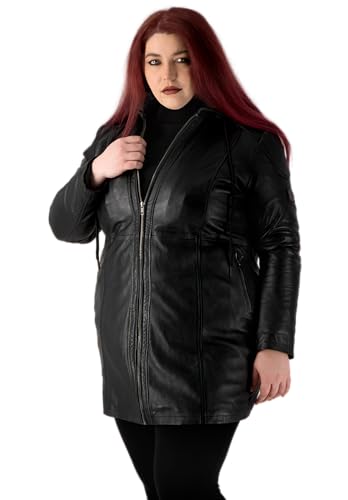 URBAN 5884 Damen Lederjacke für Übergrößen KATE, Mantel für die kurvige Figur aus echtem Lammfell, strapazierfähige Lederjacke, geeignet für die Zwischensaison, Schwarz, 52 von URBAN 5884