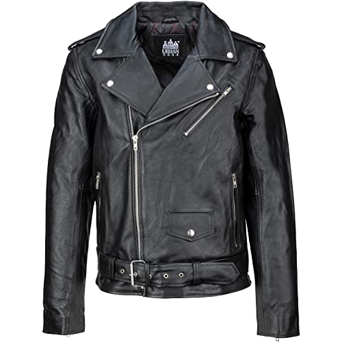 URBAN 5884 Herren Lederjacke Perfecto, Weiches und Strapazierfähiges echtes Rindsleder, Biker Style Herrenjacke, Schwarz, 5XL von URBAN 5884