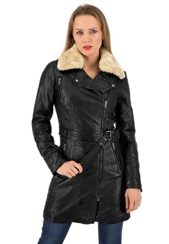 URBAN 5884 MILOU Damen Lederjacke, Oberschenkellanger Mantel aus echtem Lammfell, Soft-Touch Winterjacke, Schwarz, 2XL von URBAN 5884