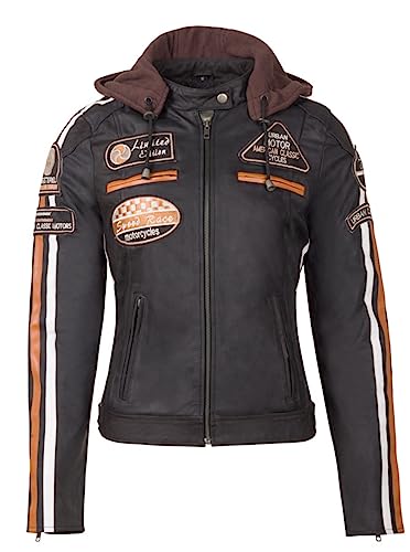 URBAN 5884 Motorradjacke Damen Mit Protektoren 58-BIKER, Damenjacke aus Lammleder, Protektoren für Rücken, Schultern und Ellenbogen, Dunkelbraun, 3XL von URBAN 5884