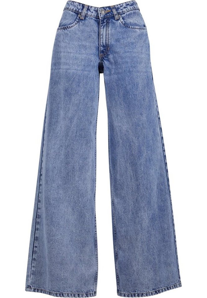 URBAN CLASSICS Bequeme Jeans Urban Classics Damen Ladies Mid Waist Wide Denim von URBAN CLASSICS