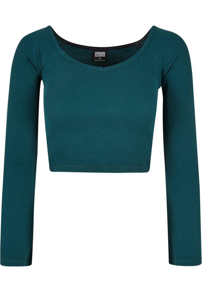 URBAN CLASSICS Langarmshirt Urban Classics Damen Ladies Short Rib Wide V-Neck Longsleeve (1-tlg) von URBAN CLASSICS