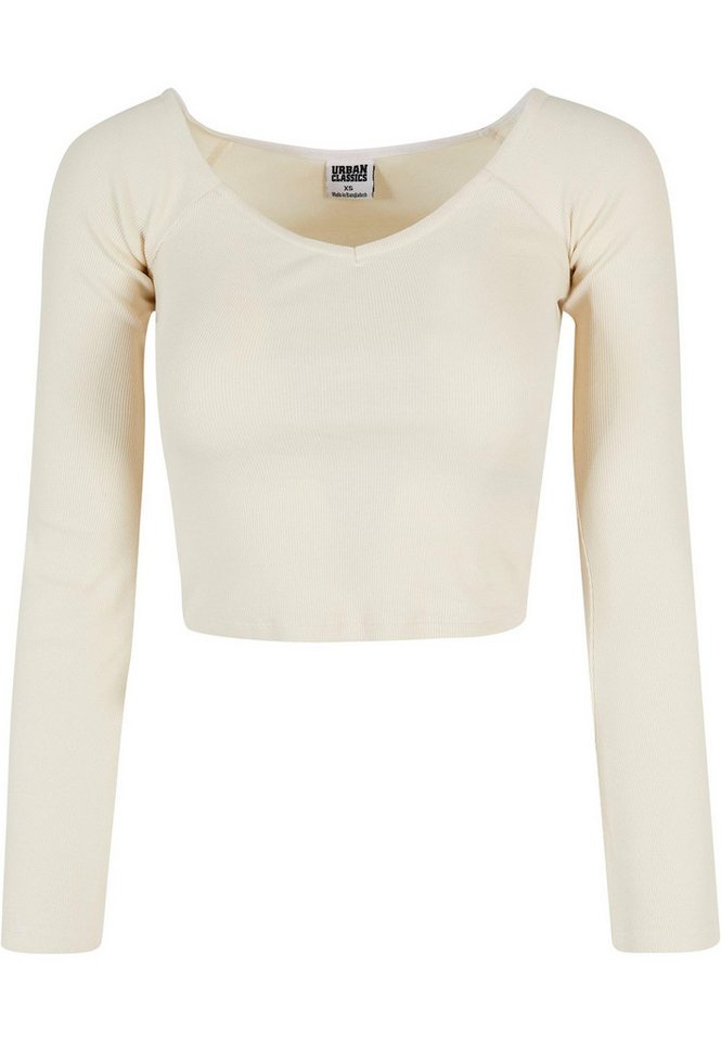 URBAN CLASSICS Langarmshirt Urban Classics Damen Ladies Short Rib Wide V-Neck Longsleeve (1-tlg) von URBAN CLASSICS
