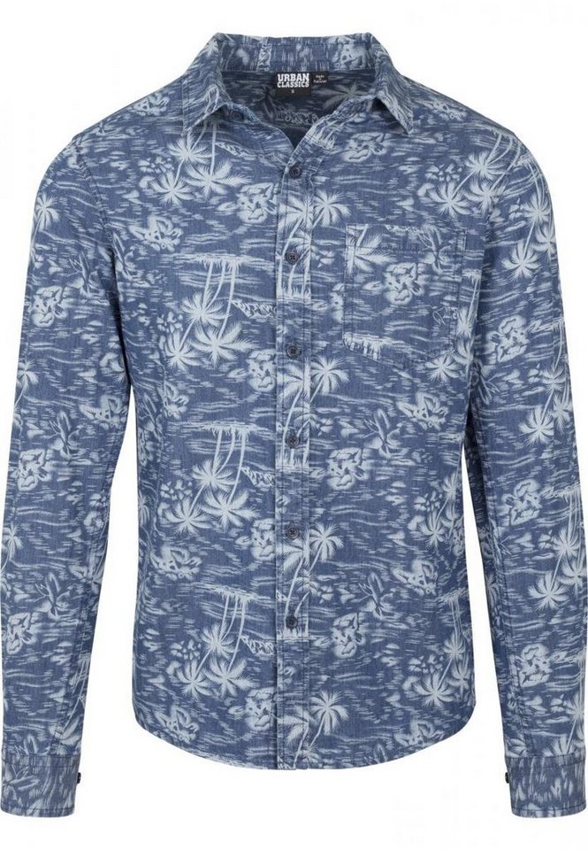 URBAN CLASSICS Outdoorhemd Urban Classics Herren Langarmhemd Printed Palm Denim von URBAN CLASSICS