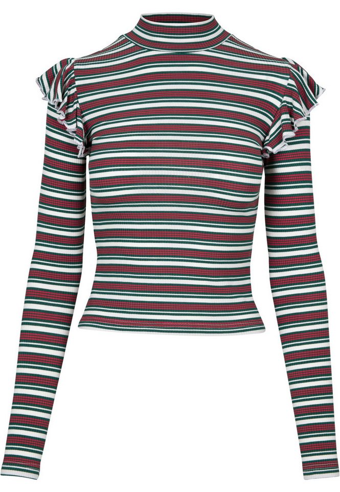 URBAN CLASSICS T-Shirt Urban Classics Damen Ladies Rib Striped Volant Turtleneck L/S (1-tlg) von URBAN CLASSICS