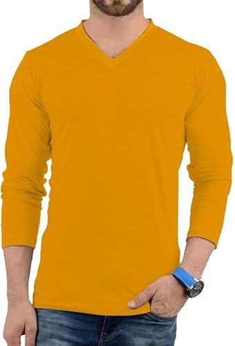 URBAN CREST Herren-T-Shirt mit V-Ausschnitt, leichtes und weiches Pullover-T-Shirt mit langen Ärmeln, perfekt für den täglichen Gebrauch oder lässige Veranstaltungen, Gelb – V-Ausschnitt, lange Ärmel von URBAN CREST