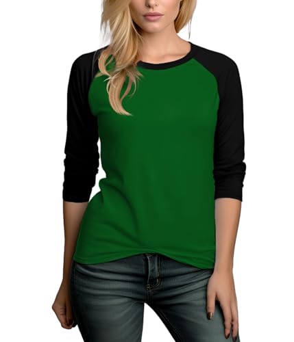 URBAN CREST Raglan-Shirts für Damen – weiches Sport-Trikot für Damen, 3/4-Ärmel, Baseball-T-Shirt, Grün & Schwarz Damen Raglan, Klein von URBAN CREST