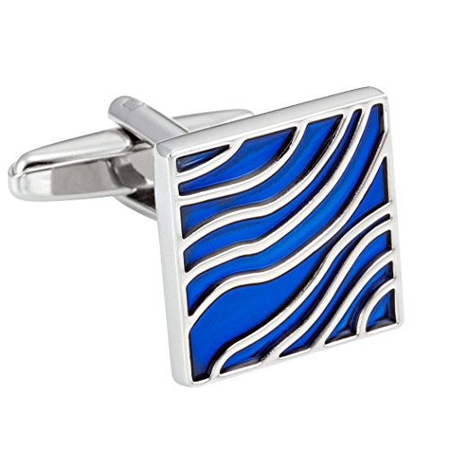 Coole Manschettenknöpfe für Männer Blaue Wellen Emaille Design auf Edelstahl von URBAN JEWELRY