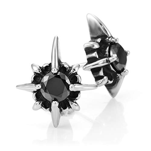 Wunderschöne Herren Stern Ohrstecker Edelstahl Silber, Schwarz Zirkonia (mit Marken Geschenk-Box) von URBAN JEWELRY