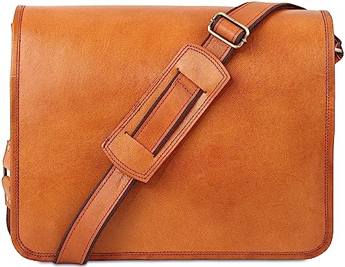 URBAN LEATHER Laptop-Umhängetasche, Messenger-Tasche, Vintage-Stil, handgefertigt, für Herren, Vintage Leder braun mit natürlichen Schnitten und Kratzern, Compact size 15 X 11 X 4 Inch fits all von URBAN LEATHER