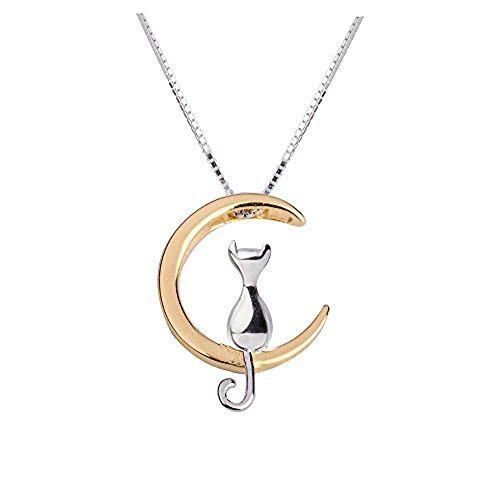 URBAN SHe° Katze auf dem Mond vergoldet Sterling silber Katze Halskette Anhänger Kätzchen Halbmond Katze Liebhaber Silber Schmuck von URBAN SHe°