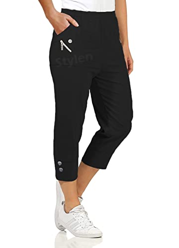 URBAN STITCH Caprihose für Damen, Dreiviertelhose, weich, 3/4, kurze Hose, Stretch, Schlupfhose, elastischer Bund, Übergröße, Sommershorts, Schwarz , 38 von URBAN STITCH