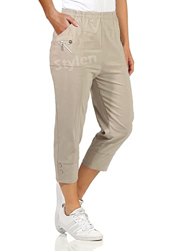 URBAN STITCH Caprihose für Damen, Dreiviertelhose, weich, 3/4, kurze Hose, Stretch, Schlupfhose, elastischer Bund, Übergröße, Sommershorts, beige, 46 von URBAN STITCH